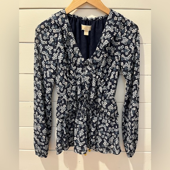 💙NWOT Michael Kors floral ruched blouse - XXS💙 - Picture 1 of 9